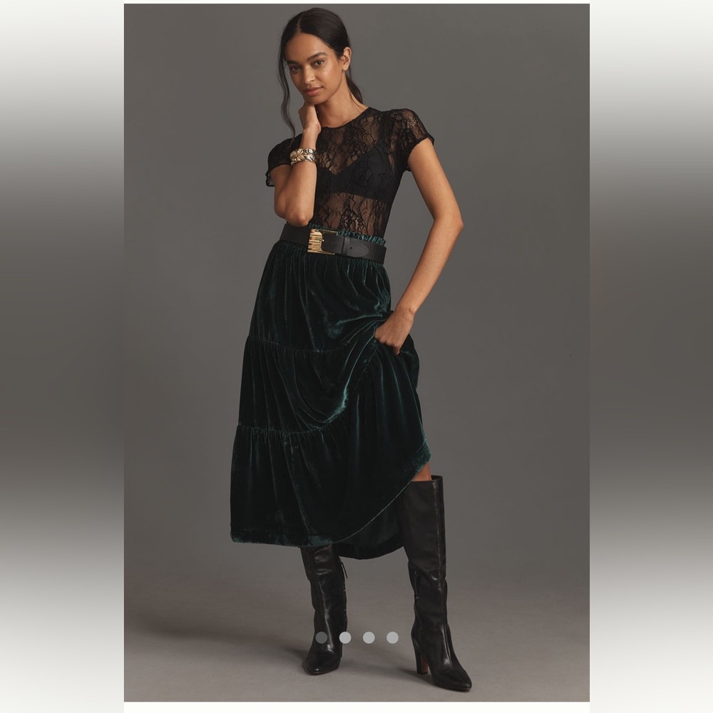 NWT Anthropologie Velvet Green Skirt SZ XL